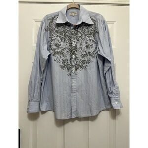 VTG Y2K Eighty-Eight Skater Mens Medium Affliction Style Button Shirt Cross Blue